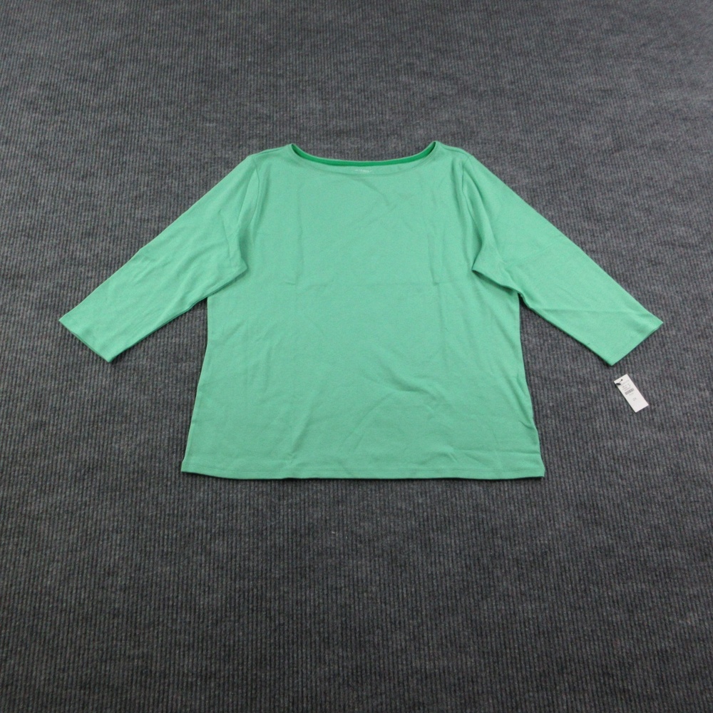 Talbots Shirt Womens 2X Green Boat Neck 3/4 Sleeve 100% Pima Cotton Casual NWT